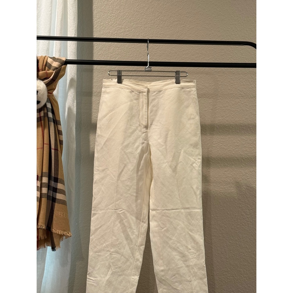 Ruby Rd Petite Off White Linen Blend Straight Leg Trousers Pants 8P High Rise